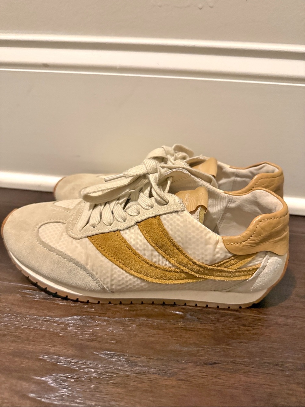 Vince Beige Suede Sneakers with Mustard Side Panels 6M